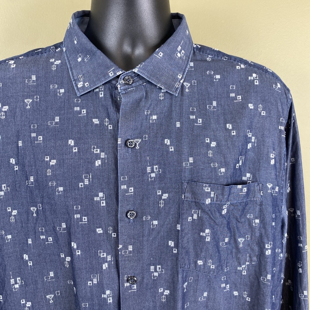 Tommy Bahama Mens Silk Blend Martini Glass/AOP Button Up Long Sleeve Shirt